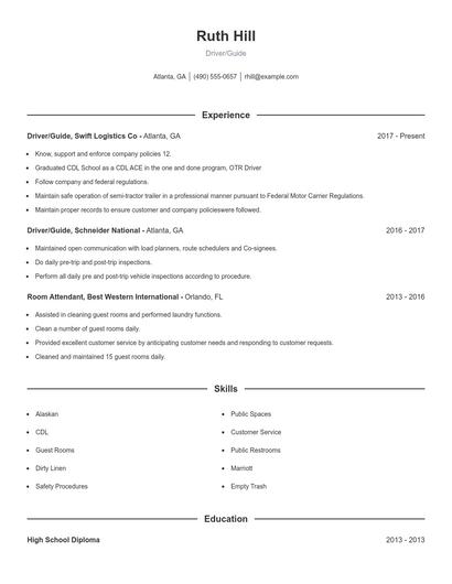 Driver/Guide Resume