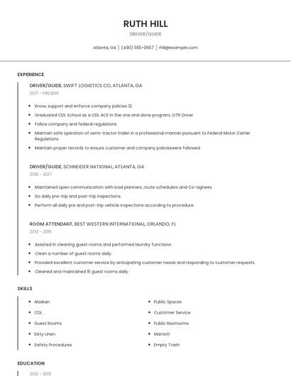 Driver/Guide Resume