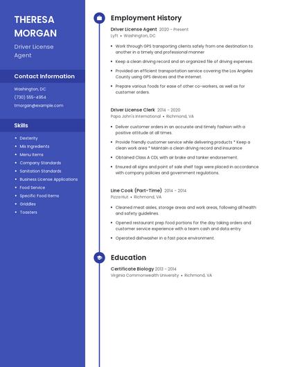 Driver License Agent Resume