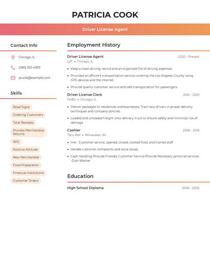 Driver License Agent Resume