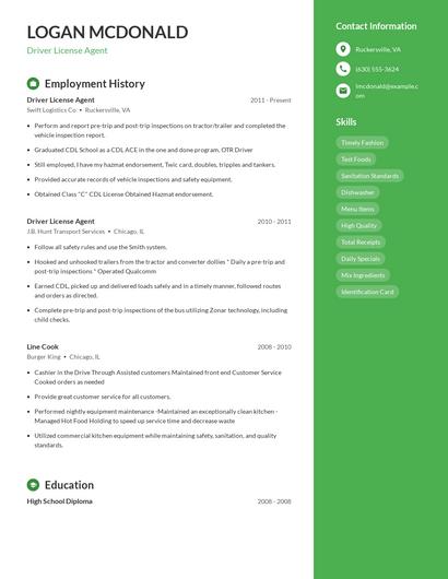 Driver License Agent Resume