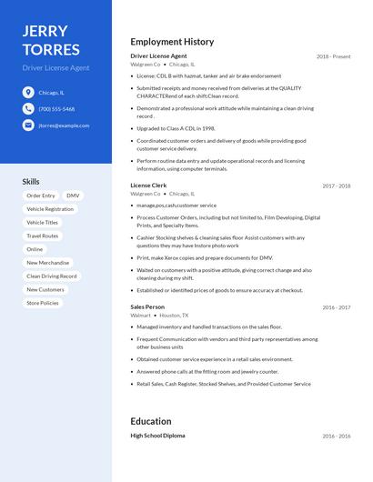 Driver License Agent Resume