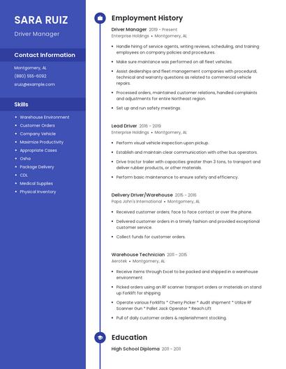 Driver Manager Resume