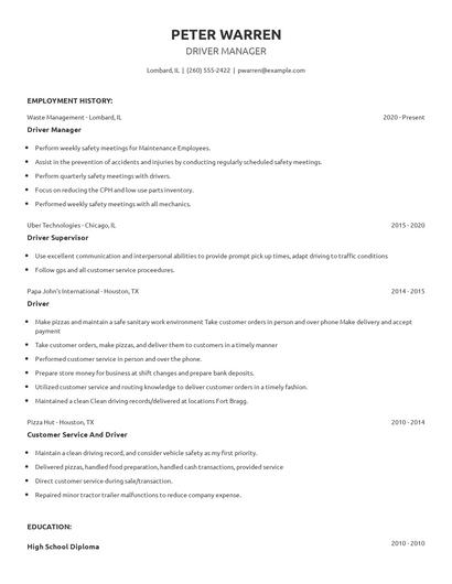 Driver Manager Resume