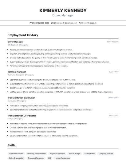 Driver Manager Resume