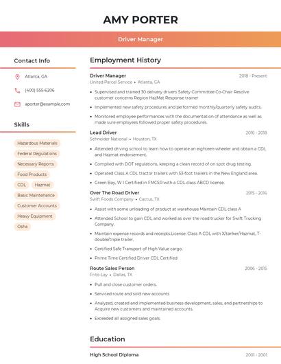 Driver Manager Resume