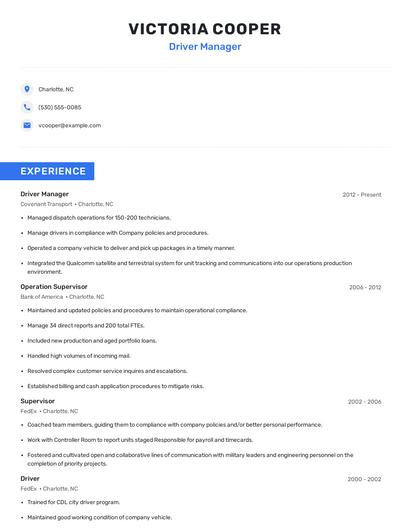 Driver Manager Resume