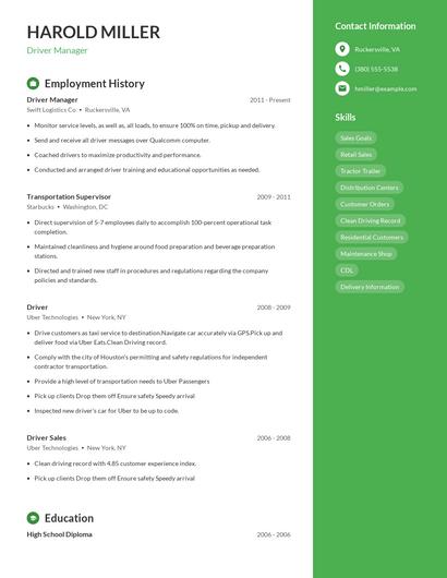 Driver Manager Resume