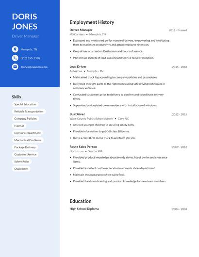 Driver Manager Resume