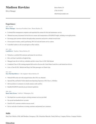 Driver Manager Resume