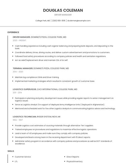 Driver Manager Resume