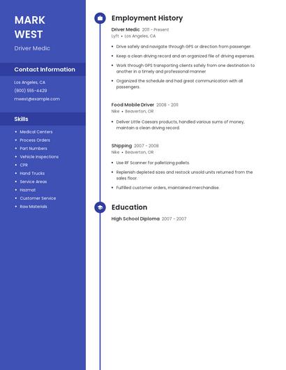 Driver Medic Resume