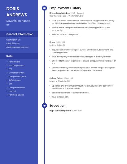 Driver/Merchandiser Resume