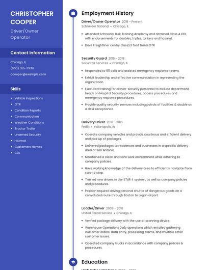 Driver/Owner Operator Resume