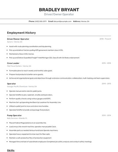 Driver/Owner Operator Resume