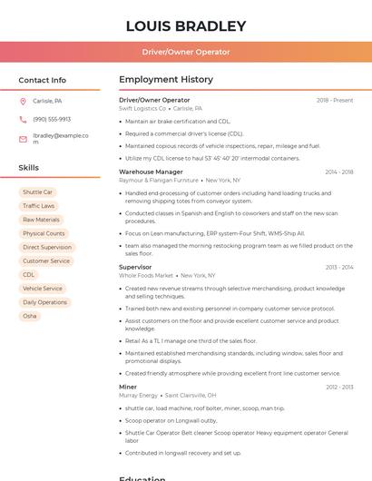 Driver/Owner Operator Resume