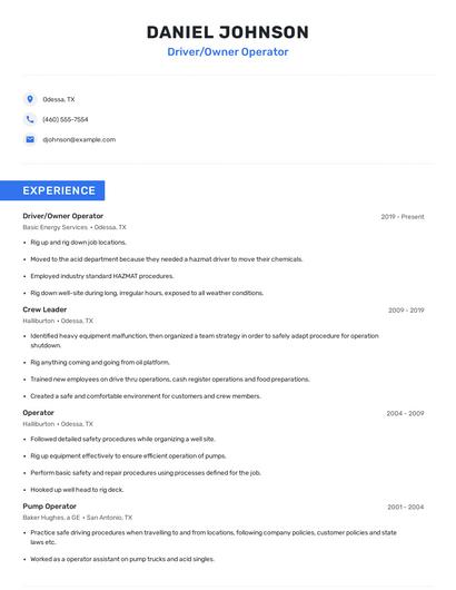 Driver/Owner Operator Resume