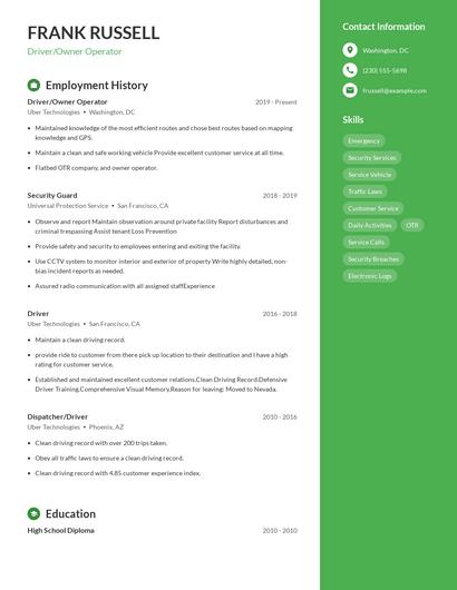 Driver/Owner Operator Resume