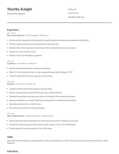Driver/Owner Operator Resume