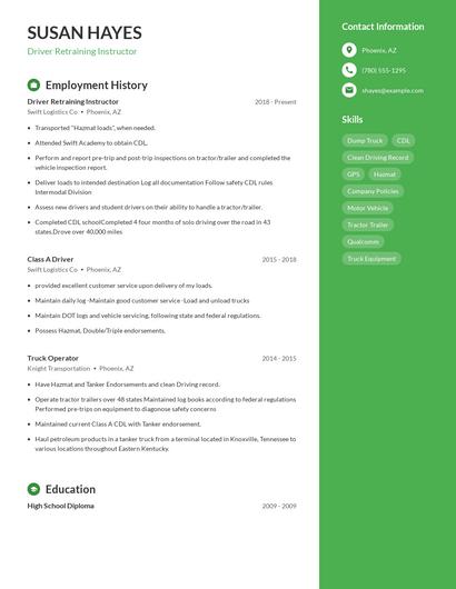 Driver Retraining Instructor Resume