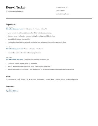 Driver Retraining Instructor Resume
