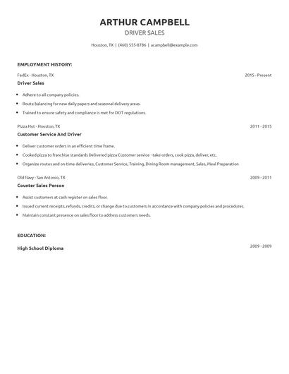 Driver Sales Resume