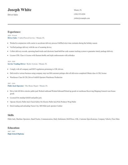 Driver Sales Resume