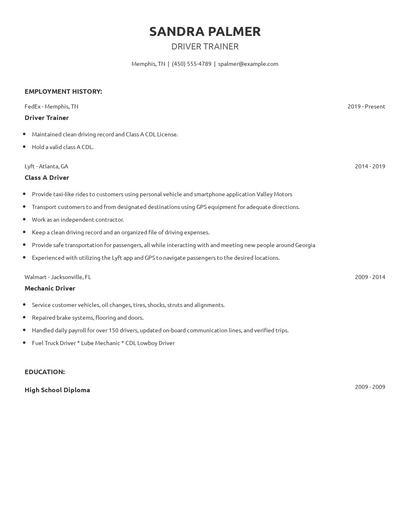 Driver Trainer Resume