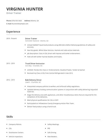 Driver Trainer Resume