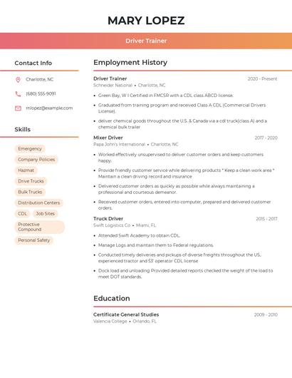 Driver Trainer Resume