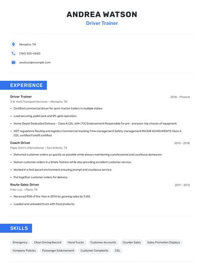 Driver Trainer Resume