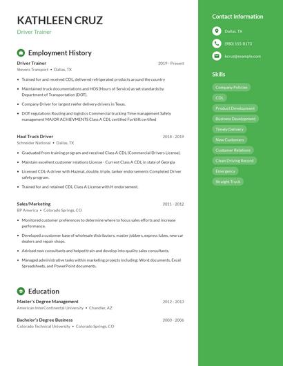 Driver Trainer Resume