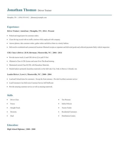 Driver Trainer Resume