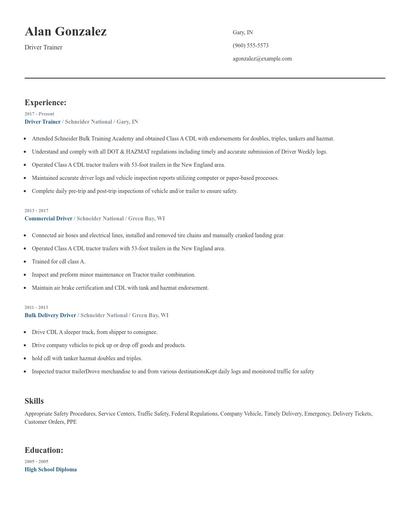 Driver Trainer Resume
