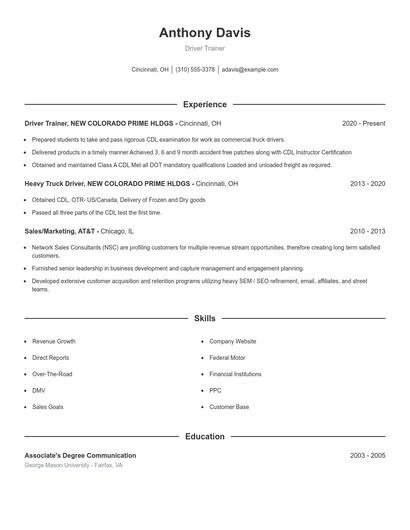 Driver Trainer Resume