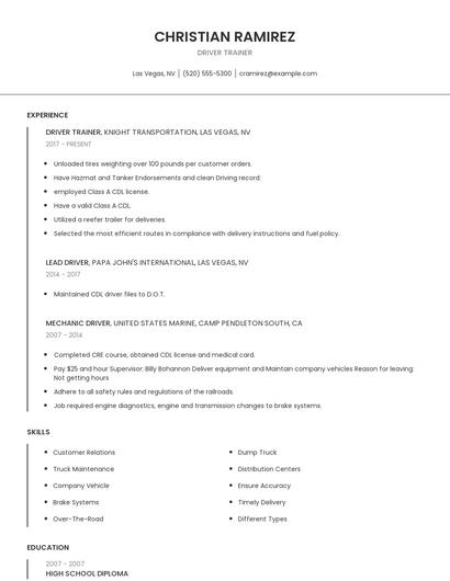 Driver Trainer Resume
