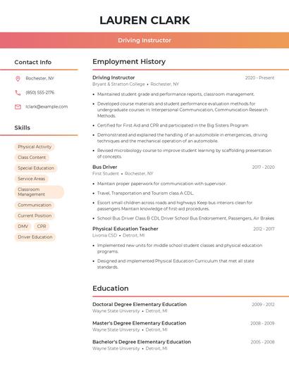 Driving Instructor Resume