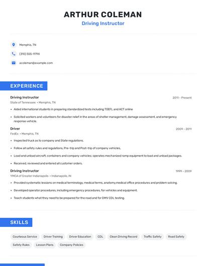 Driving Instructor Resume