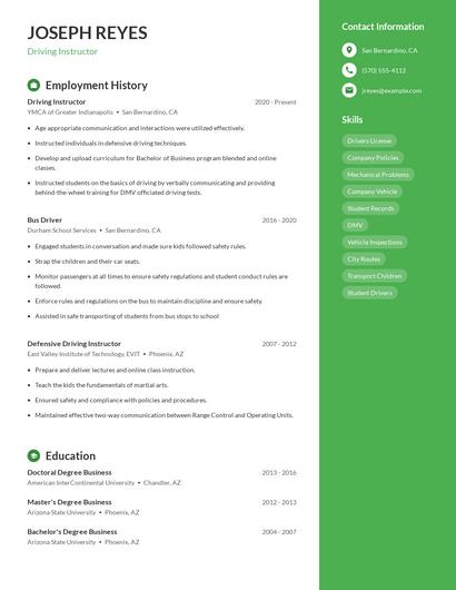 Driving Instructor Resume