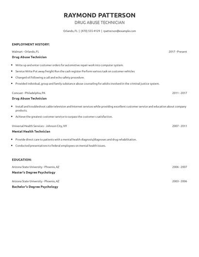 Drug Abuse Technician Resume
