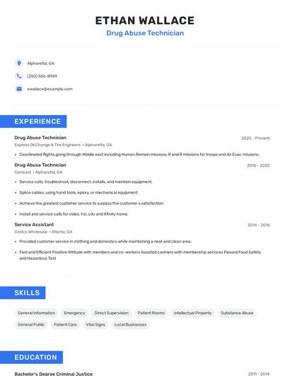 Drug Abuse Technician Resume