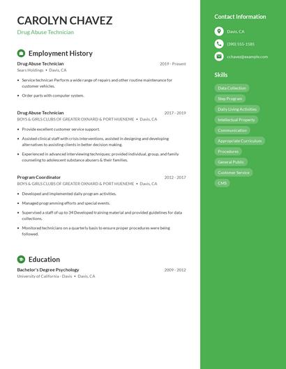 Drug Abuse Technician Resume