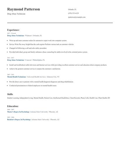 Drug Abuse Technician Resume