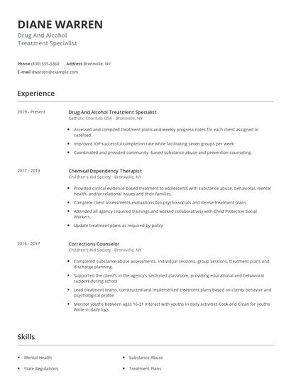 Drug And Alcohol Treatment Specialist Resume