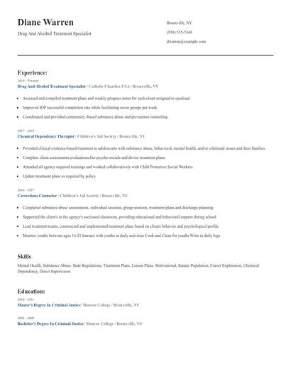 Drug And Alcohol Treatment Specialist Resume