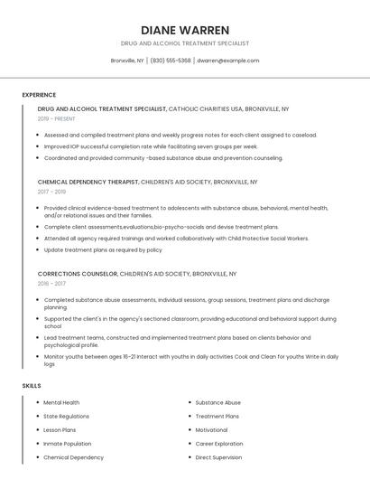 Drug And Alcohol Treatment Specialist Resume