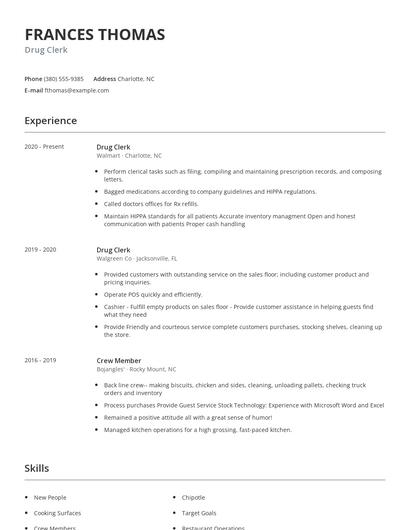 Drug Clerk Resume