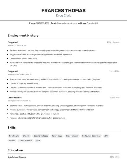 Drug Clerk Resume