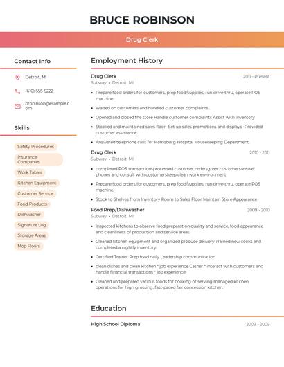 Drug Clerk Resume