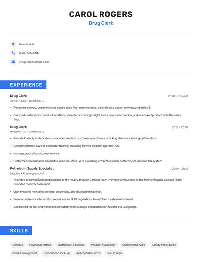 Drug Clerk Resume